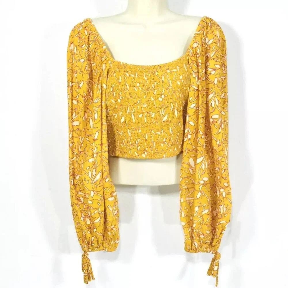 B.O.G. Collective Isabelle Crop Top Sz XL Balloon Sleeve Smocked Bodice NEW - Picture 2 of 8